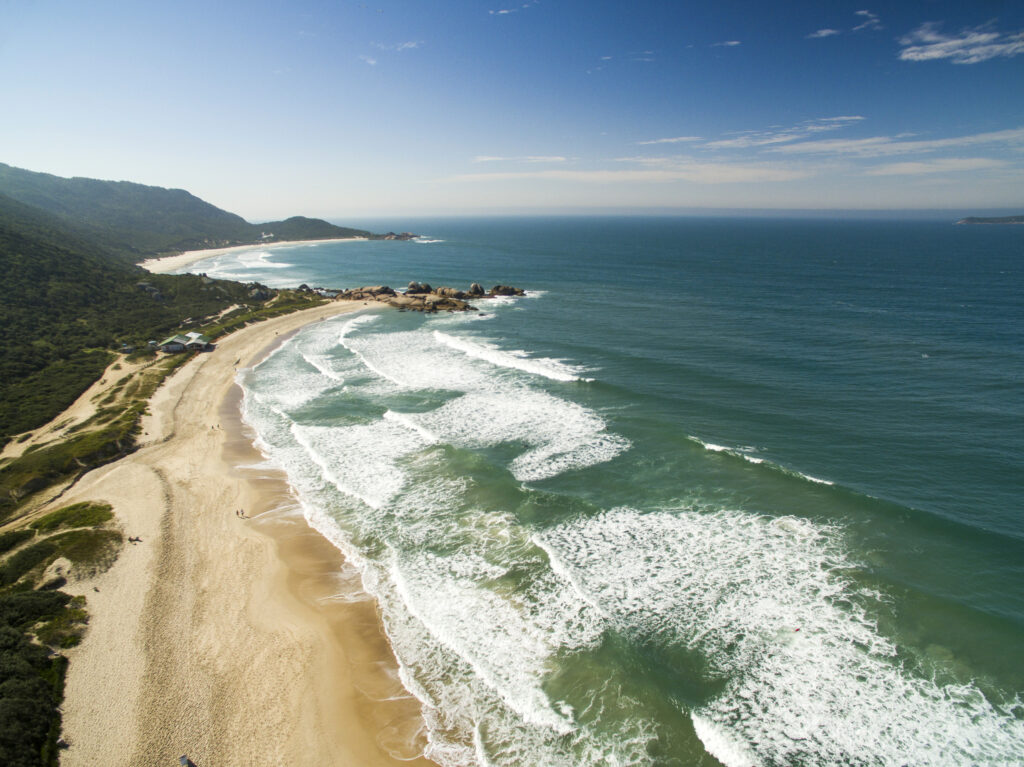 Aerial view Beach Mole (praia Mole) in Florianopolis, Santa Catarina, Brazil. July, 2017.