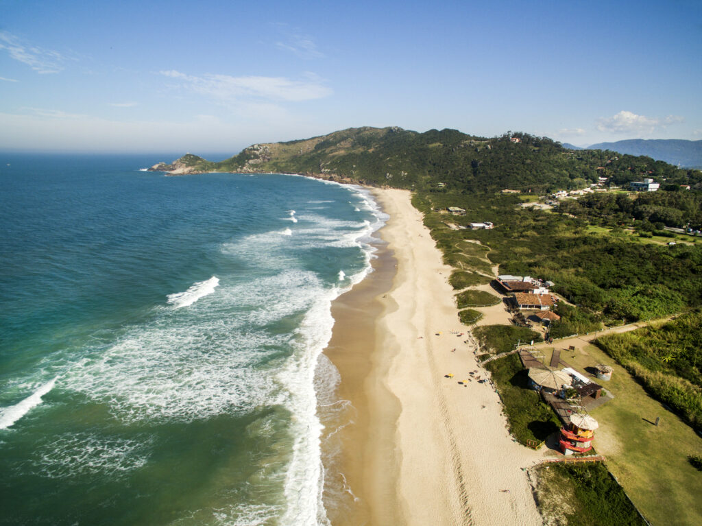 Aerial view Beach Mole (praia Mole) in Florianopolis, Santa Catarina, Brazil. July, 2017.